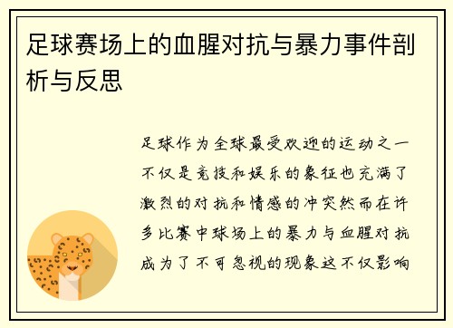 足球赛场上的血腥对抗与暴力事件剖析与反思