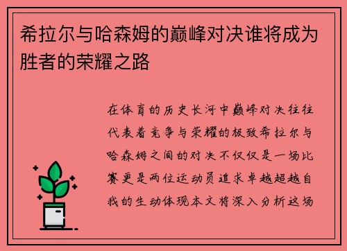 希拉尔与哈森姆的巅峰对决谁将成为胜者的荣耀之路